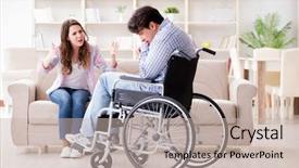  Presentation with disabled person - PPT theme consisting of nursing conflict - desperate disabled person on wheelchair background and a mint green colored foreground