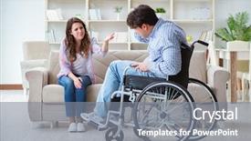  Presentation with disabled person - Presentation theme having nursing conflict - desperate disabled person on wheelchair background and a gray colored foreground