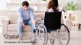  Presentation with disabled person - Slides featuring nursing conflict - desperate disabled person on wheelchair background and a soft green colored foreground