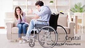  Presentation with disabled person - Cool new PPT theme with nursing conflict - desperate disabled person on wheelchair backdrop and a light gray colored foreground