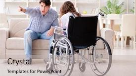  Presentation with disabled person - Slides enhanced with nursing conflict - desperate disabled person on wheelchair background and a light gray colored foreground