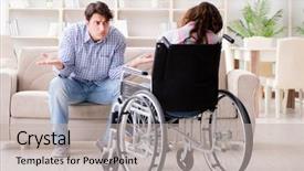  Presentation with disabled person - Presentation consisting of nursing conflict - desperate disabled person on wheelchair background and a light gray colored foreground