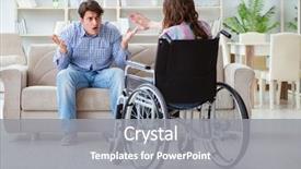  Presentation with disabled person - PPT layouts having nursing conflict - desperate disabled person on wheelchair background and a gray colored foreground