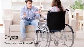  Presentation with disabled person - Presentation with nursing conflict - desperate disabled person on wheelchair background and a lemonade colored foreground