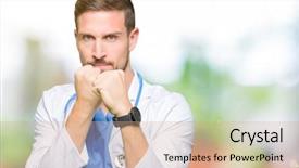  Presentation with facial pain medical man - Colorful slide deck enhanced with nursing conflict - handsome doctor man wearing medical backdrop and a coral colored foreground