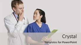  Presentation with asian doctor - Colorful slides enhanced with nursing conflict - serious caucasian doctor and asian backdrop and a light gray colored foreground