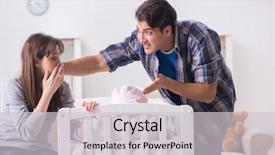  Presentation with baby crying - Colorful PPT layouts enhanced with nursing conflict - young dad cannot stand baby backdrop and a light gray colored foreground