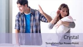  Presentation with crying baby - Audience pleasing presentation theme consisting of nursing conflict - young dad cannot stand baby backdrop and a light blue colored foreground