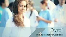  Presentation with group - Amazing slide set having nursing diversity - attractive young woman doctor backdrop and a light blue colored foreground