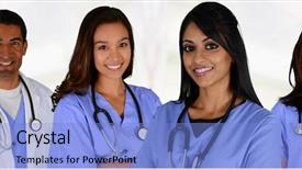  Presentation with icu nurse hospital patients - Presentation design enhanced with nursing diversity - group of doctors and nurses background and a  colored foreground