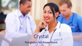  Presentation with medical smiling doctor - Presentation theme enhanced with nursing diversity - medical doctor woman smiling indoors background and a sky blue colored foreground