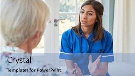  Presentation with senior care - Slides having nursing diversity - senior woman talking to young background and a light blue colored foreground