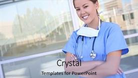  Presentation with icu nurse hospital patients - Amazing PPT theme having nursing education - attractive woman nurse outside hospital backdrop and a light blue colored foreground