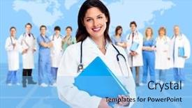  Presentation with team health - PPT layouts consisting of nursing education - doctor woman with a medical background and a light blue colored foreground