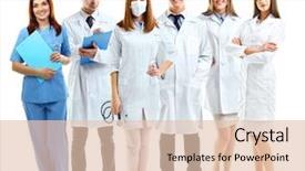  Presentation with nursing - Colorful presentation enhanced with nursing education - group of smiling medical doctors backdrop and a lemonade colored foreground