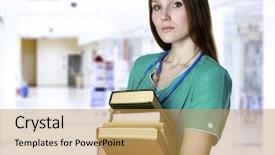  Presentation with medical books - Slide deck having nursing education - pretty nurse or doctor background and a yellow colored foreground