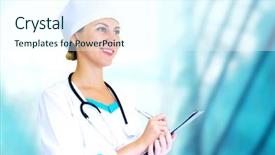  Presentation with medical smiling doctor - Audience pleasing presentation consisting of nursing education - smiling medical doctor with stethoscope backdrop and a cool aqua colored foreground