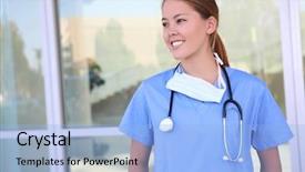  Presentation with hospital - Amazing theme having nursing education - young pretty woman nurse backdrop and a light blue colored foreground