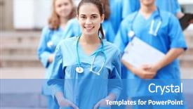  Presentation with nursing education - Amazing PPT layouts having nursing education - young student with groupmates outdoors backdrop and a teal colored foreground