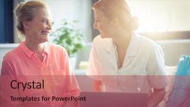  Presentation with electronic - Theme featuring nursing electronic - female nurse and senior woman background and a coral colored foreground
