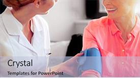  Presentation with blood pressure - Cool new PPT theme with nursing electronic - female nurse checking blood pressure backdrop and a light blue colored foreground