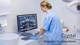  Presentation with report - Slides featuring nursing electronic - female nurse examining x-ray report background and a light blue colored foreground