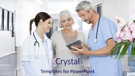 Presentation with physiotherapist - Audience pleasing slide deck consisting of nursing electronic - physiotherapist showing reports to patient backdrop and a sky blue colored foreground