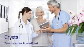  Presentation with physiotherapist - Presentation theme enhanced with nursing electronic - physiotherapist showing reports to patient background and a lemonade colored foreground