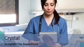  Presentation with electronic - PPT theme featuring nursing electronic - portrait of a nurse using background and a teal colored foreground