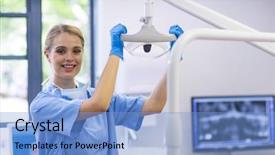  Presentation with dental - Amazing PPT theme having nursing electronic - portrait of female nurse adjusting backdrop and a light blue colored foreground