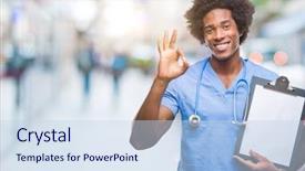  Presentation with nursing - Slide deck featuring nursing excellence - afro american surgeon doctor holding background and a sky blue colored foreground