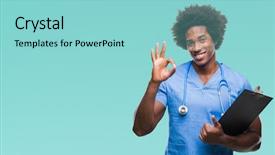  Presentation with nursing - Slides enhanced with nursing excellence - afro american surgeon doctor holding background and a light blue colored foreground