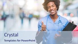  Presentation with afro - Audience pleasing PPT layouts consisting of nursing excellence - afro american surgeon doctor holding backdrop and a light blue colored foreground