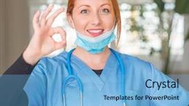  Presentation with medical sign - PPT theme having nursing excellence - medical professional woman with stethoscope background and a  colored foreground