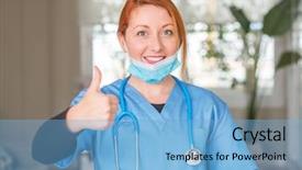  Presentation with medical sign - PPT theme with nursing excellence - medical professional woman with stethoscope background and a  colored foreground