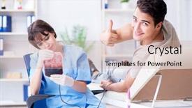  Presentation with blood transfusion - PPT theme enhanced with nursing excellence - patient getting blood transfusion background and a  colored foreground