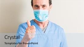  Presentation with happy sad mask - Beautiful slides featuring nursing excellence - senior doctor man using mask backdrop and a  colored foreground