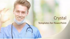  Presentation with doctor - Slide deck featuring nursing excellence - young handsome blond doctor doing background and a soft green colored foreground