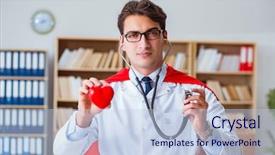 Presentation with superhero - Colorful PPT theme enhanced with nursing hero - superhero doctor working backdrop and a  colored foreground