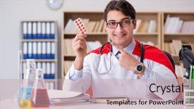  Presentation with doctor in hospital health insurance related icons healthcare person saving medical - Amazing presentation having nursing hero - superhero doctor working backdrop and a soft green colored foreground