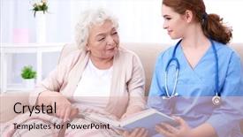  Presentation with elderly woman in nursing - PPT layouts having nursing home - nurse reading book to elderly background and a lemonade colored foreground