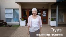  Presentation with house - PPT layouts with nursing home - portrait of smiling senior woman background and a gray colored foreground