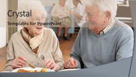  Presentation with together in christ - Slides enhanced with nursing home - senior couple enjoying meal together background and a coral colored foreground