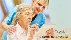  Presentation with elderly home - Presentation theme having nursing-home-nurse-helps-elderly background and a lemonade colored foreground