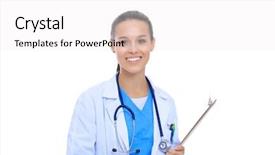  Presentation with nursing - Colorful presentation enhanced with nursing isolation - female doctor with clipboard backdrop and a white colored foreground