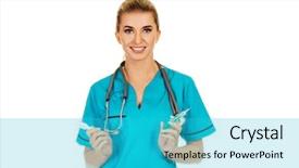  Presentation with injection preparing - Audience pleasing PPT theme consisting of nursing isolation - female nurse or doctor preparing backdrop and a cyan colored foreground