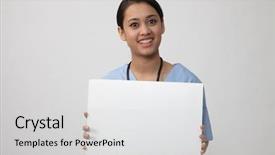  Presentation with medical sign - Presentation theme featuring nursing isolation - nurse showing medical sign billboard background and a light gray colored foreground