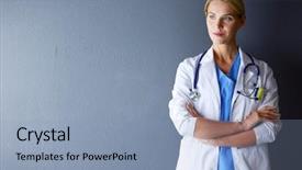  Presentation with doctor helps to get out of bed an elderly woman - Cool new PPT theme with nursing isolation - portrait of young woman doctor backdrop and a light blue colored foreground