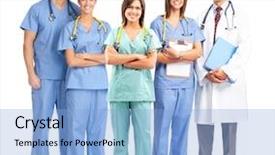  Presentation with nursing - Slides having nursing isolation - smiling medical doctors with stethoscopes background and a  colored foreground