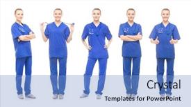  Presentation with medical worker - Amazing presentation theme having nursing isolation - young attractive medical worker isolated backdrop and a light blue colored foreground